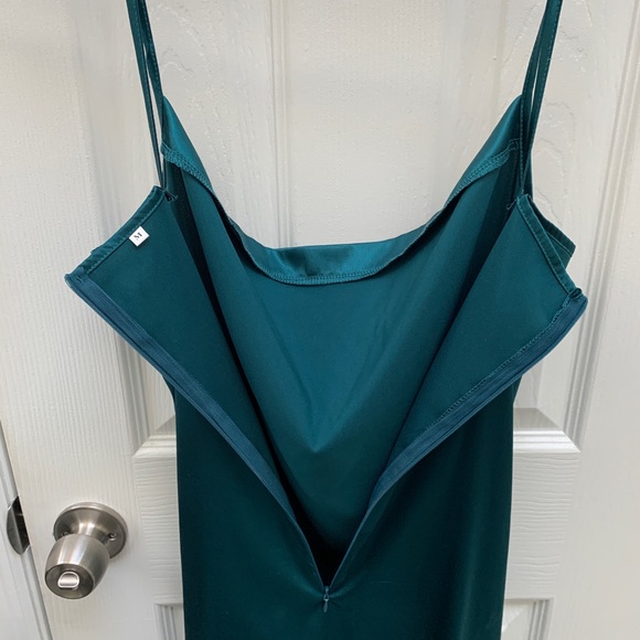Satin Cowl Neck Midi Dress Turquoise Spaghetti straps - Picture 6 of 11